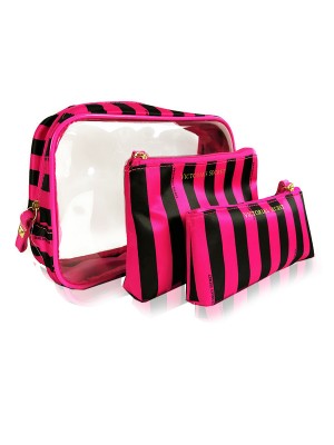 VCHB-270*VICTORIA'S SECRET 3PCS COSMETIC POUCH SET (BLACK STRIPE) VCHB-270*VICTORIA'S SECRET 3PCS COSMETIC POUCH SET (BLACK STRIPE)